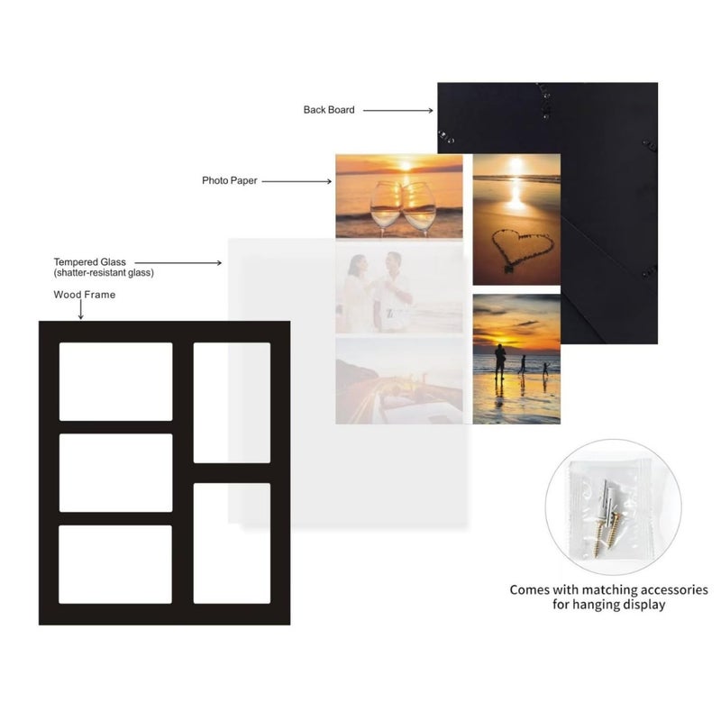UMICAL 4x6 5-Opening Picture Frame with Shatter-Resistant Glass & Black Wood 4x6 Collage Photo Frames for 4x6 5 Pictures Display Made for Tabletop Stand and Wall Mounting - Image 3